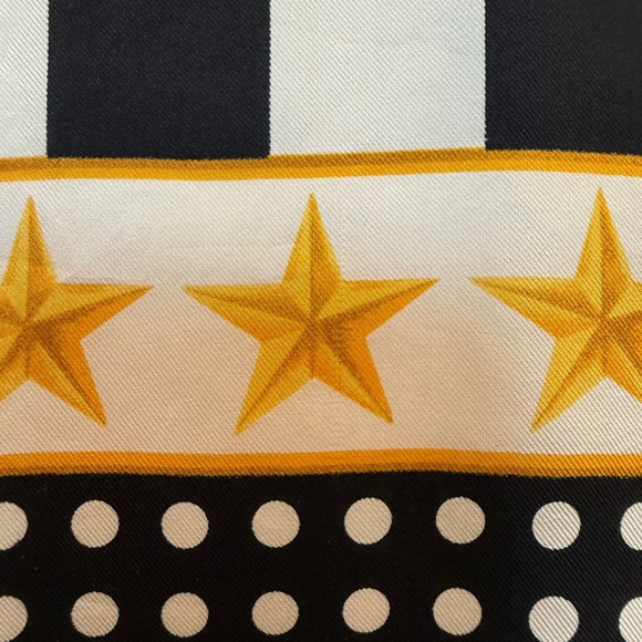 Echo Japan Silk Scarf 🇯🇵 – Black & White Stripes, Gold Stars & Polka Dots - Picture 9 of 11